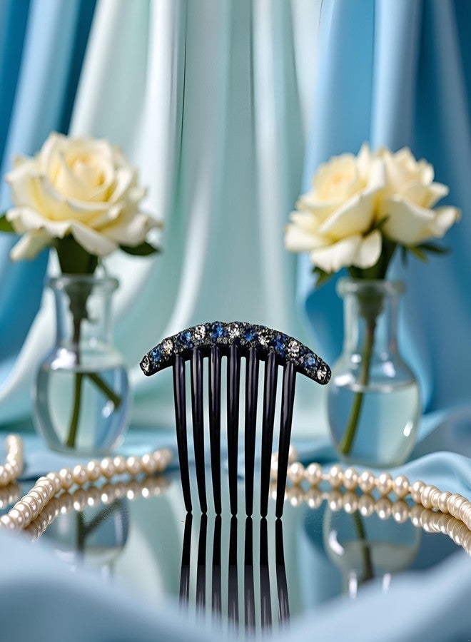 Sluswallow Blue Simple Minority Women Temperament Fashion Design All-Match Rhinestone Hair Comb Korean Style Headwear Accessories Seven-Tooth Comb,Hair Accessories - Image 4